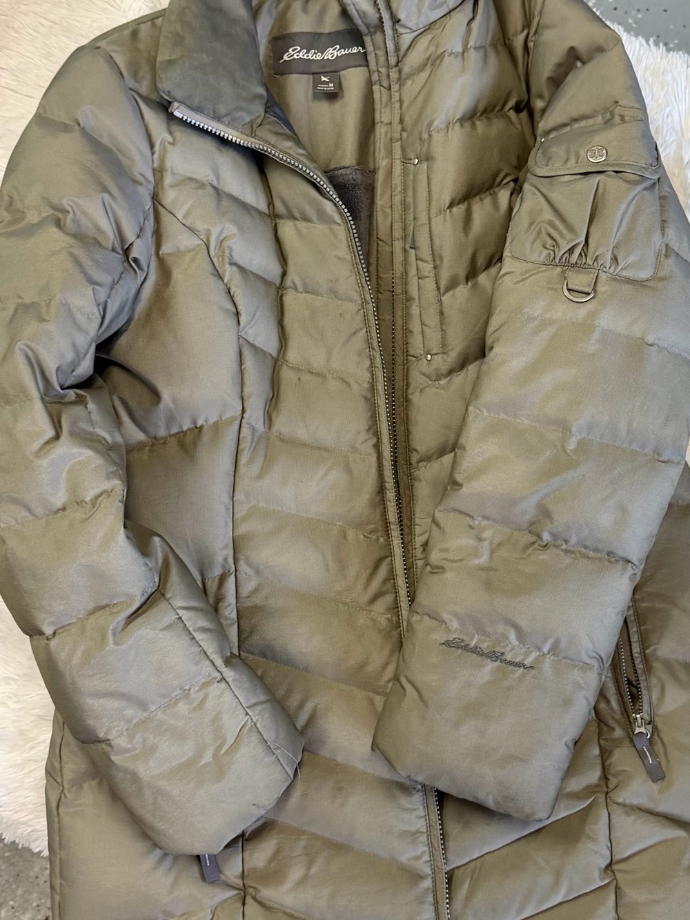 Eddie Bauer Olive Green Quilted Puffer Jacket